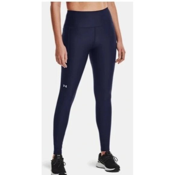 UNDER ARMOUR Navy Blue Side Drop-in Pocket Compression Full Length Leggings Size - Picture 1 of 7